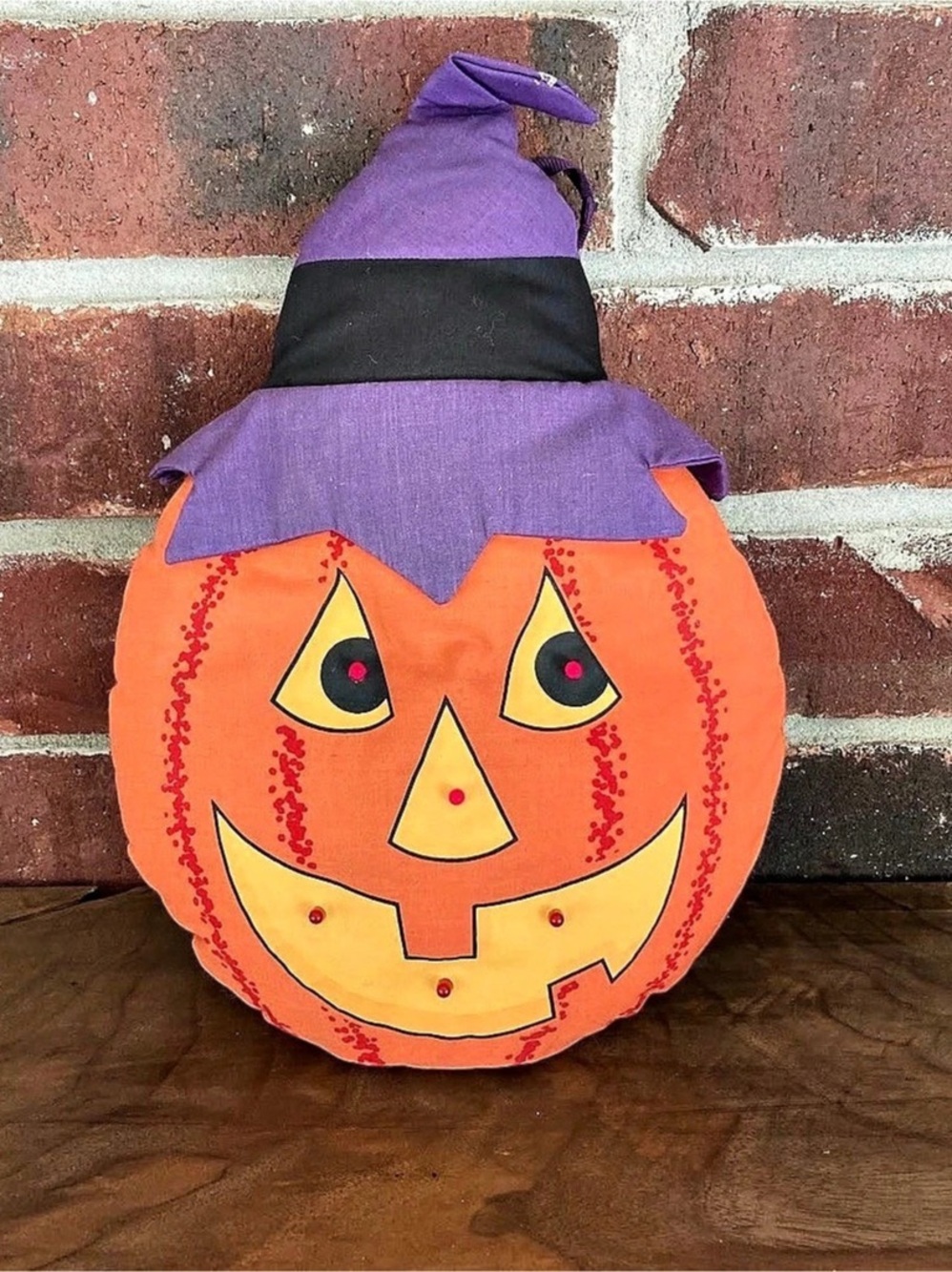 Vintage 1991 Light Up Jack-O-Lantern Pumpkin Witch Hat Pillow Light Up